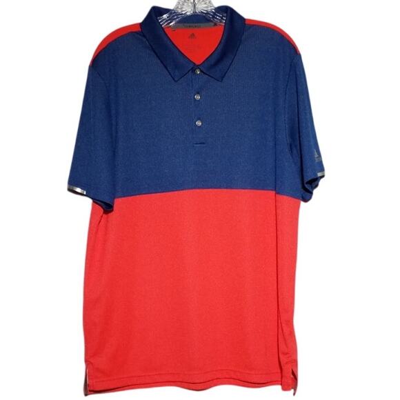 Adidas Mens Size Large Climachill Red Blue Color Block Polo Shirt Collared - Picture 1 of 5